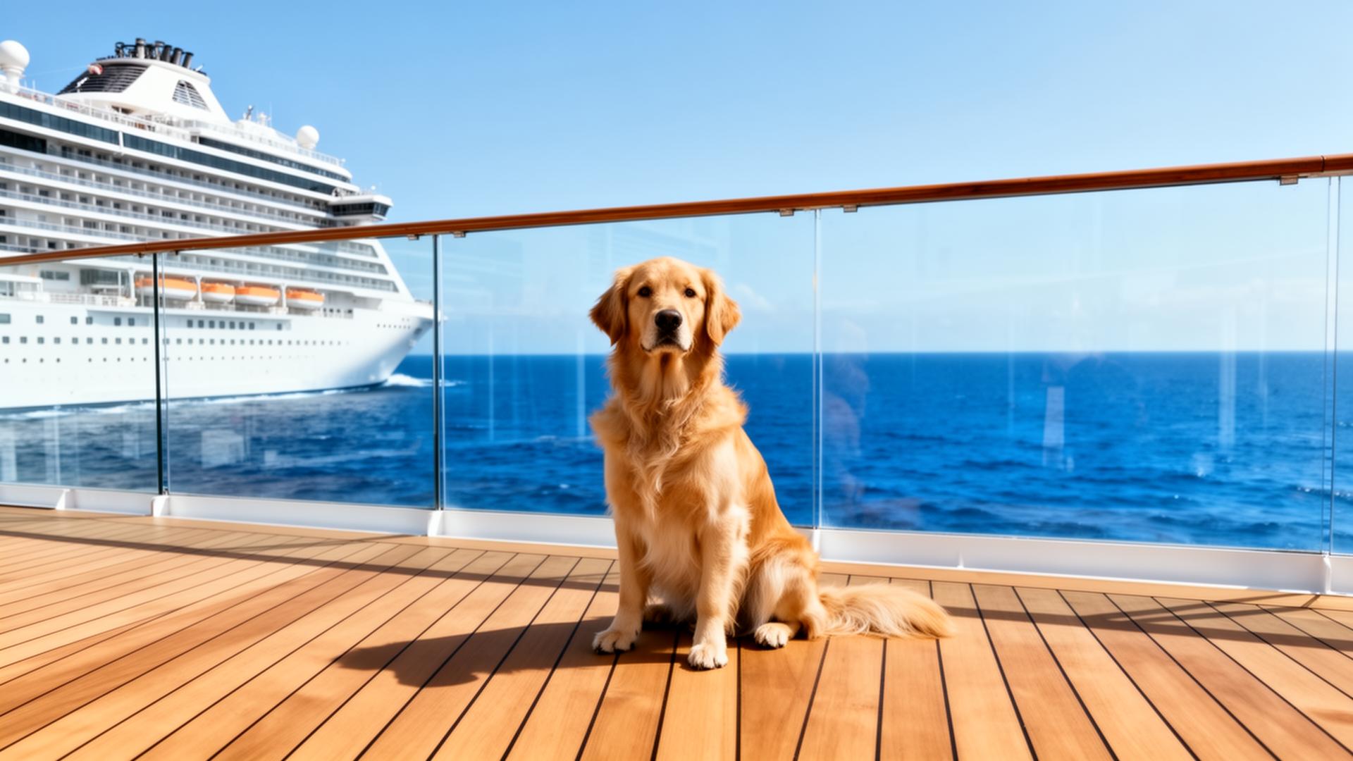Golden retriever on the deck of a cruise ship
