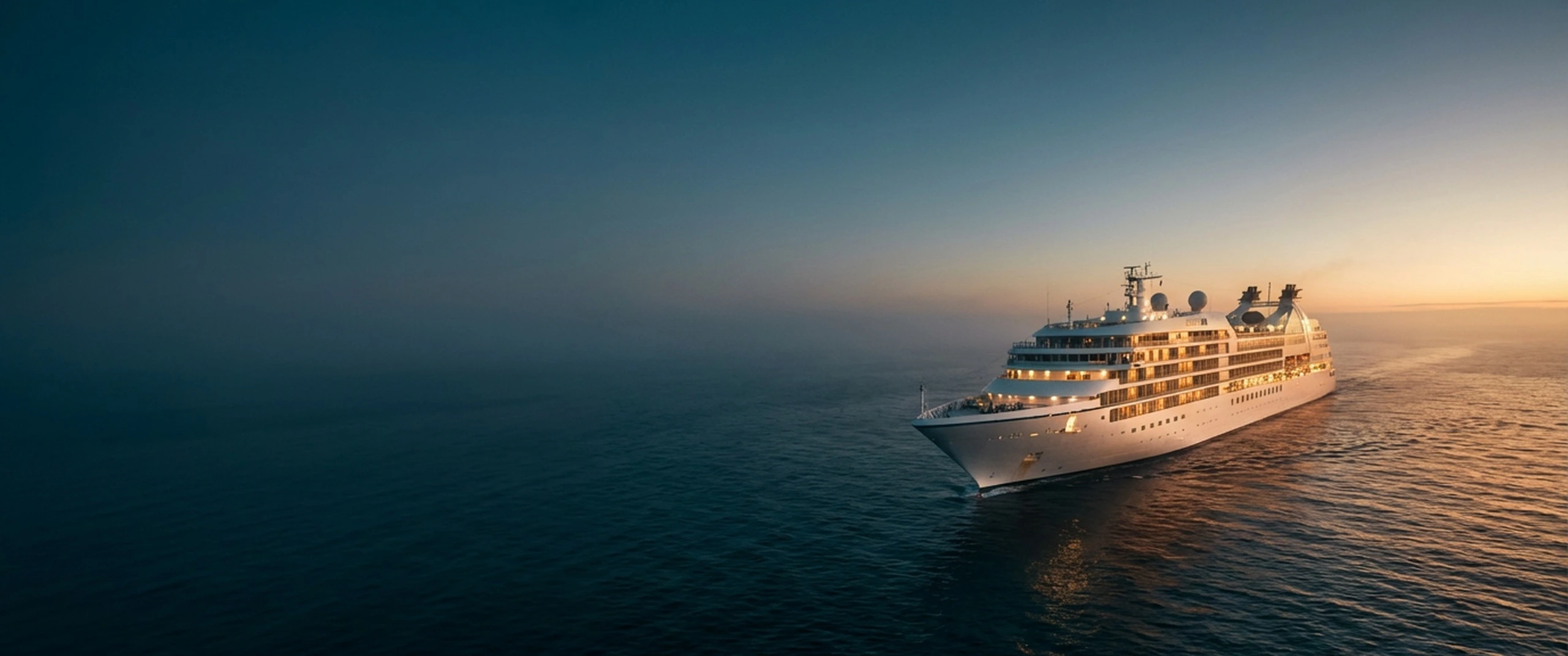 Sirius cruise ship sailing on calm turquoise water at golden hour